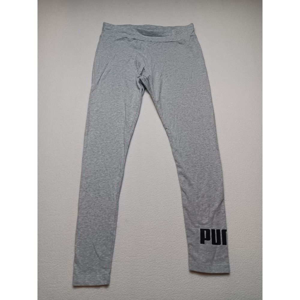 PUMA Womens Leggings M Gray Heather Logo Full Length Athletic Cotton Stretch